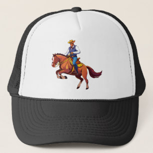 Springpferd mit dem Mann Truckerkappe