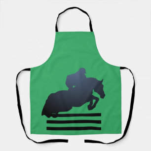 Springreiter beim Überwinden eines Hindernisses Schürze