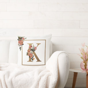 SPRINGSTIL, PINK UND WEISSES BLUMENMONOGRAMM K KISSEN