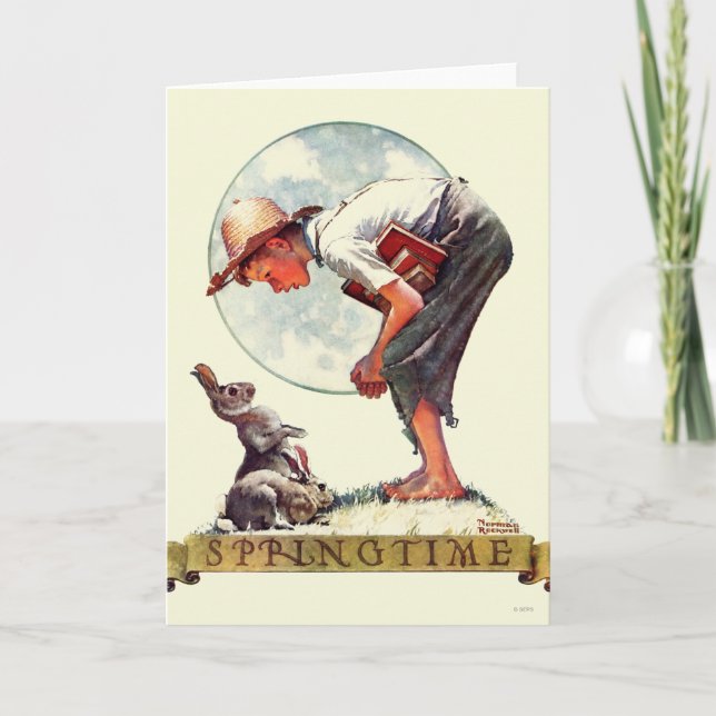 Springtime, 1935 Junge mit Hase Karte (Vorderseite)