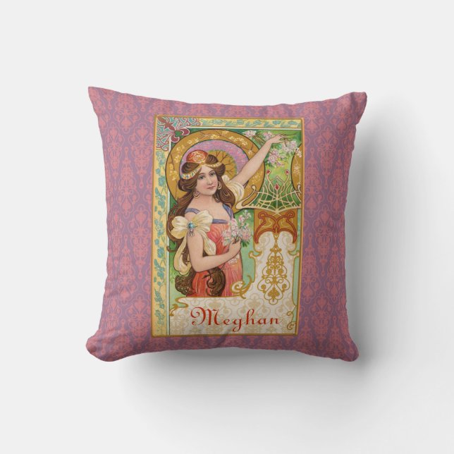 Springtime Art Nouveau Throw Kissen (Vorderseite)