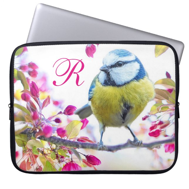 Springtime-Bird-Monogramm Laptopschutzhülle (Vorderseite)