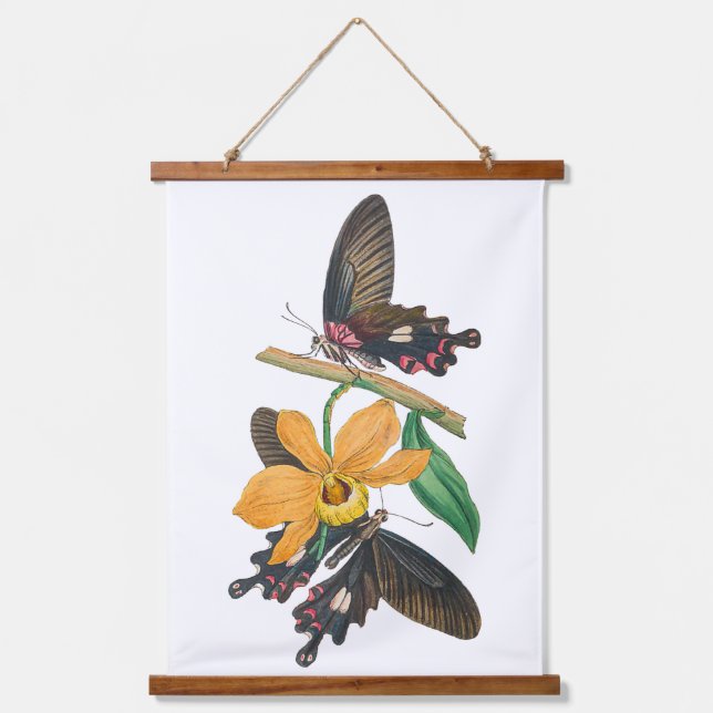Springtime-Blume und Butterflys Wandteppich Mit Holzrahmen (Vorderseite)