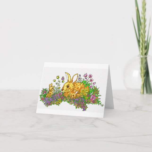 Springtime Bunnies in einem Bereich der Blume Dankeskarte (Vorderseite)