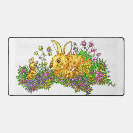 Springtime Bunnies in einem Bereich der Blume Schreibtischunterlage