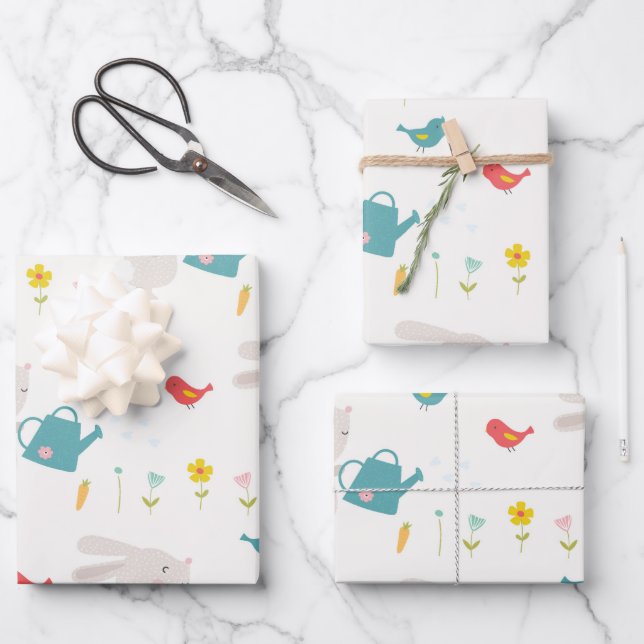 Springtime Bunnies Wrapping Paper  Geschenkpapier Set (Vorderseite)