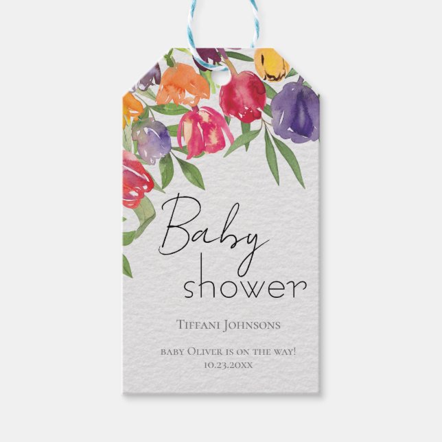 Springtime Celebration Tulips Babydusche Geschenkanhänger (Vorderseite)