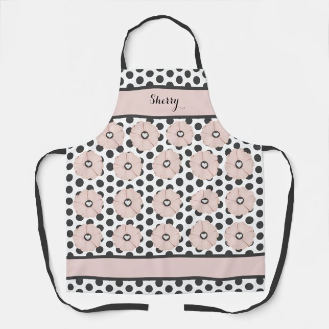Springtime Cheery Pink Floral Polka Dot Schürze (Vorderseite)