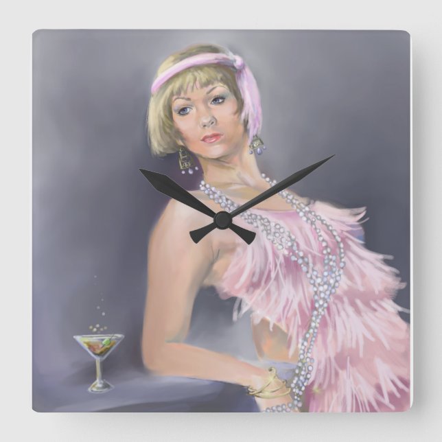 Springtime Flapper Wall Clock Quadratische Wanduhr (Vorderseite)