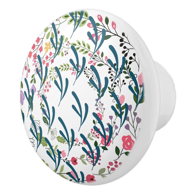 Springtime Floral Ring + Leaf Ceramic Drawer Pull Keramikknauf (Rechts)