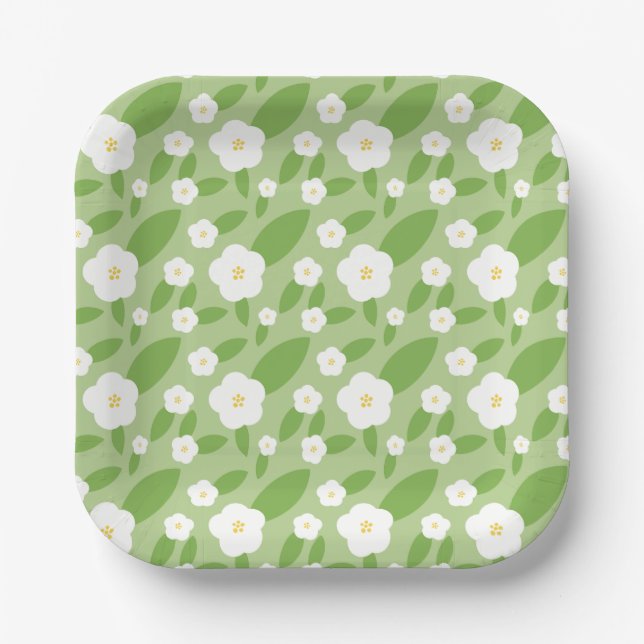 Springtime Gingham & Blooms Baby Shower Theme Pappteller (Vorderseite)