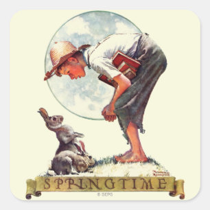 Springtime, Junge 1935 mit Häschen Quadratischer Aufkleber