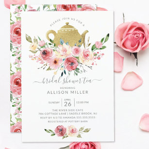 Springtime Peonies Rose Blumenkohl Brautparty Tee Einladung