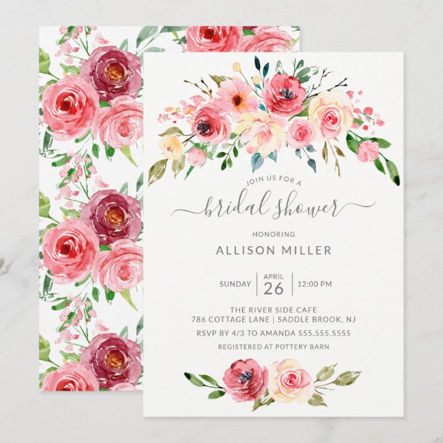 Springtime Peonies Rose Floral Brautparty Einladung (Vorne/Hinten)
