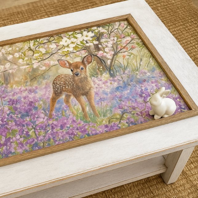 Springtime Purple Phlox and Fawn  Seidenpapier (Decoupage fawn and purple phlox table top.  Perfect for spring home decor )