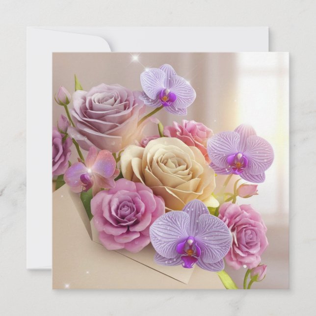 Springtime Splendor 3D Grußkarte mit Dew-Kiss (Vorderseite)