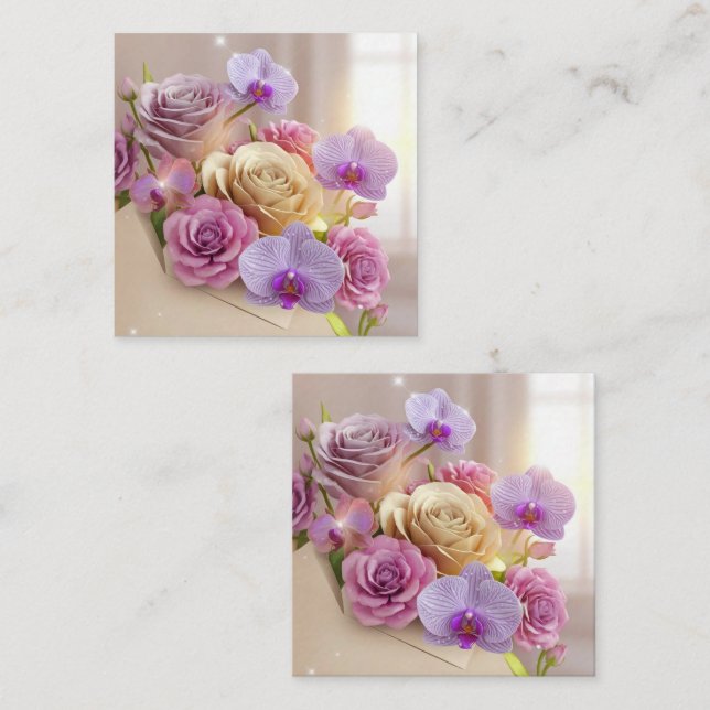 Springtime Splendor 3D Grußkarte mit Dew-Kiss Quadratische Visitenkarte (Vorne/Hinten)