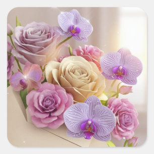 Springtime Splendor 3D Grußkarte mit Dew-Kiss Quadratischer Aufkleber