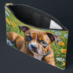 Springtime Staffordshire Bull Terrier Puppy, Zubehörtasche<br><div class="desc">In einem Feld von blauen und gelben Milchsorten liegt dieses kleine Staffordshire Bull Terrier Pup,  das den Frühling liebt.</div>