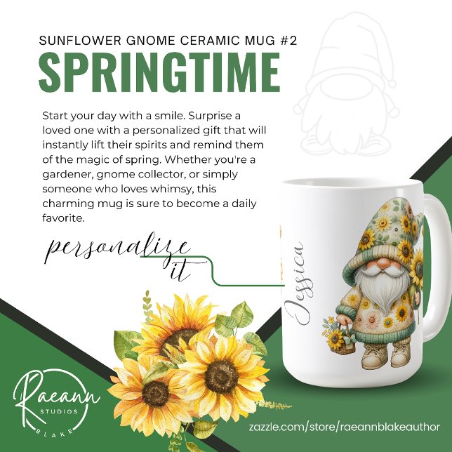 Springtime Sunflower Gnome Keramik Tasse (Von Creator hochgeladen)