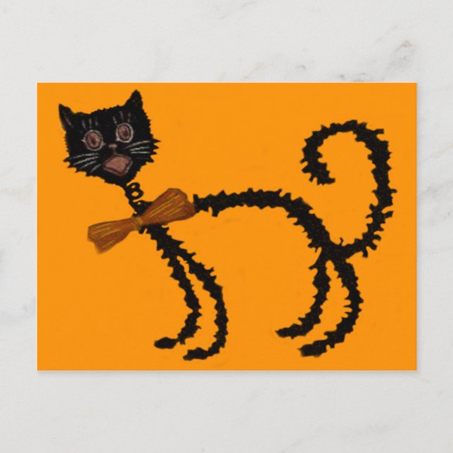 Springy Black Cat Halloween Dekoration Postkarte (Vorderseite)