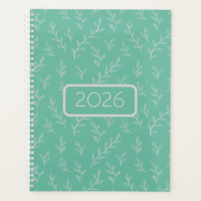 Springy: Hand-Sketched Leaves on Mint Green Planer (Vorderseite)