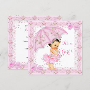 Sprinkle Baby Dusche Girl Floral Pink Umbrella Einladung