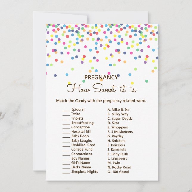 Sprinkle Baby Showgame mit Antwort auf die 12x18 Einladung (Vorderseite)