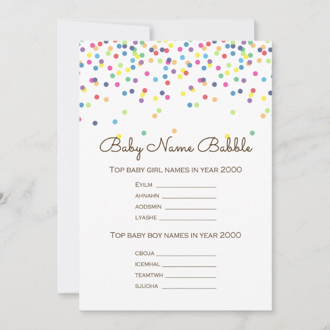Sprinkle Baby Showgame mit Antwort auf die 12x18 Einladung (Vorderseite)