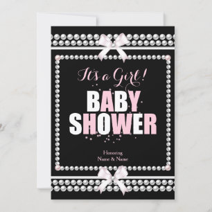 Sprinkle Babydusche Girl Pink Pearls Black Einladung