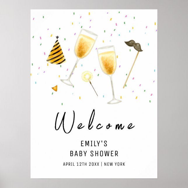 Sprinkle Champagne Baby Dusche Willkommen Poster (Vorne)