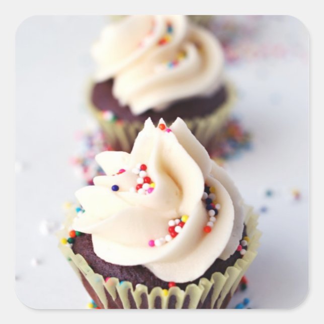 Sprinkle Cupcakes Quadratischer Aufkleber (Vorderseite)