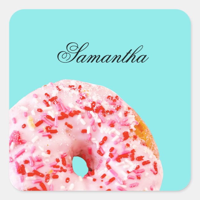Sprinkle Donut Quadratischer Aufkleber (Vorderseite)