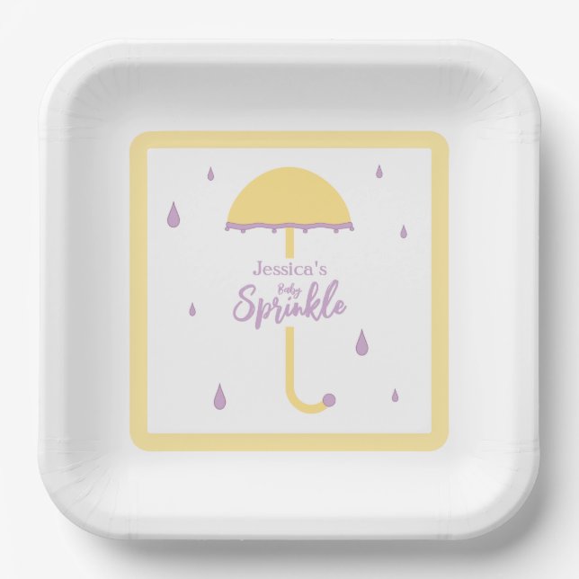 Sprinkle Dusche Niedlicher Schirm | Gelb und Lila Pappteller (Vorderseite)