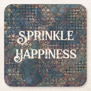 "Sprinkle Happiness" Grunge Textured Patchwork Rechteckiger Pappuntersetzer