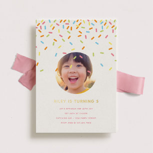 Sprinkle Kindergeburtstag Party Foto Gold Folieneinladung