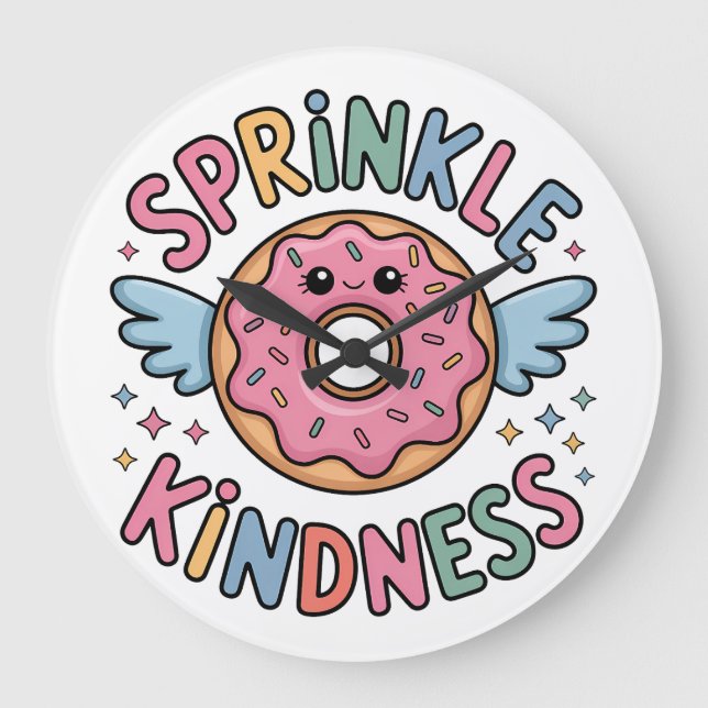 Sprinkle Kindness | Donut Große Wanduhr (Vorderseite)