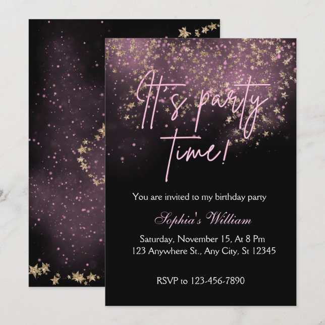 Sprinkle Pink Stars Einladung zum Geburtstag (Vorne/Hinten)