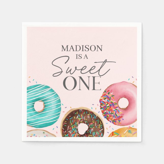Sprinkled Donut 1. Geburtstag Party Tischdekor Serviette (Vorderseite)