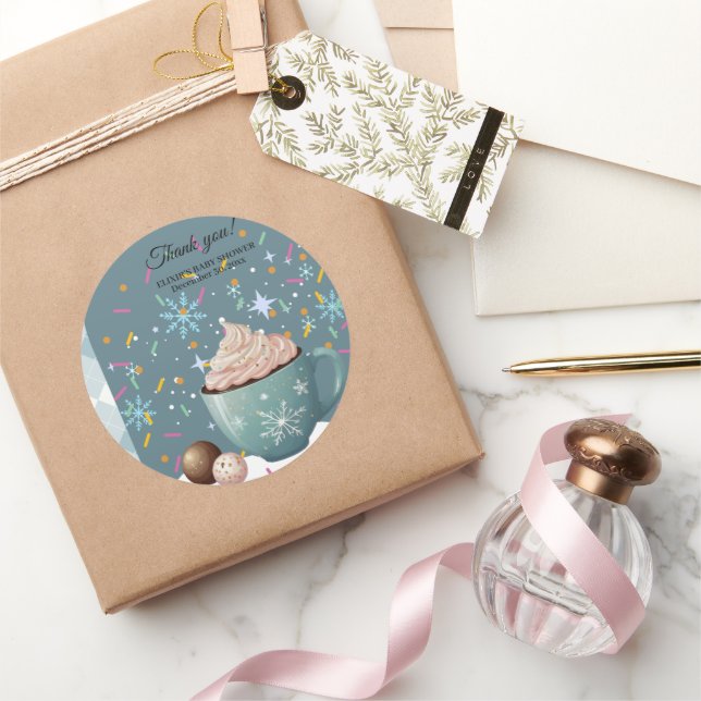 Sprinklen Hot Cocoa Winter Snowflakes Babydusche Runder Aufkleber (Schenken)