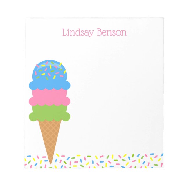 Sprinklen Ice Cream Cone Personalisiert Notepad Notizblock (Vorderseite)