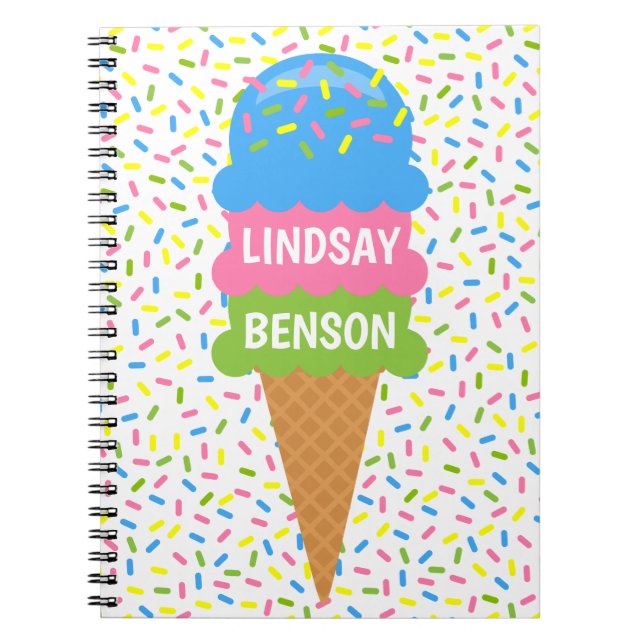 Sprinklen Ice Cream Cone Personalisiertes Notebook Notizblock (Vorderseite)