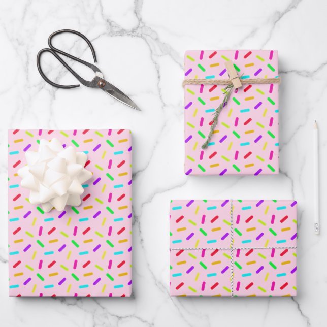 Sprinklen Muster farbenfroh, benutzerdefiniert ros Geschenkpapier Set (Vorderseite)