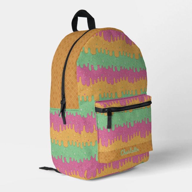 Sprinklen und Regenbogen Sherbet Eiscreme Bedruckter Rucksack (Rückseitige Ecke links)