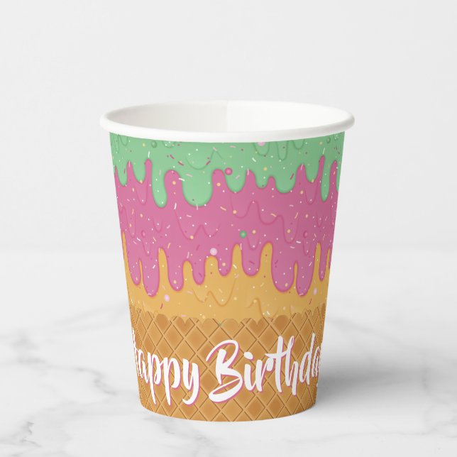 Sprinklen und Regenbogen Sherbet Eiscreme Geburtst Pappbecher (Links)