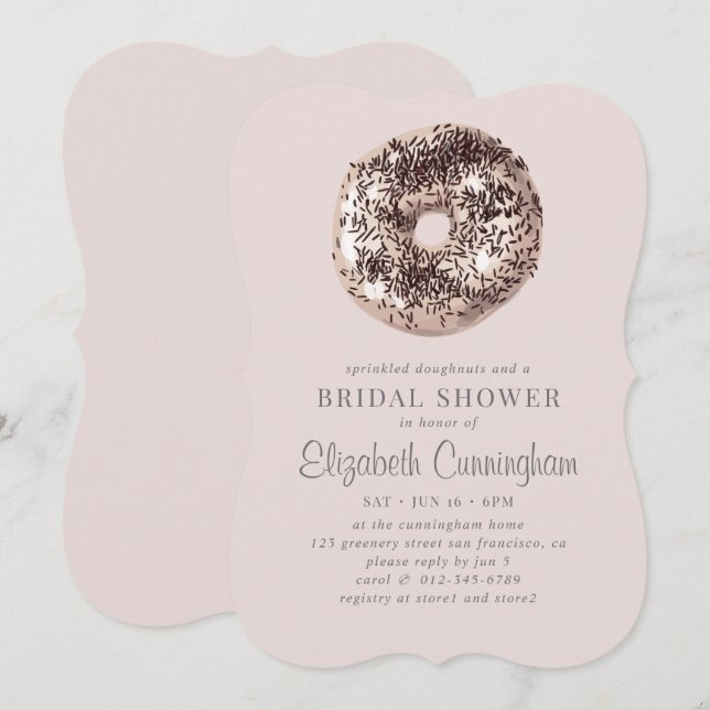 Sprinkler Doughnut und ein Brautparty Einladung (Vorne/Hinten)