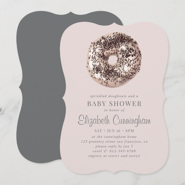 Sprinkler Doughnut und eine Babydusche Einladung (Vorne/Hinten)