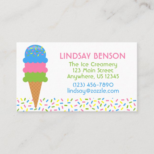 Sprinkler Ice Cream Cone Business Calling Cards Visitenkarte (Vorderseite)