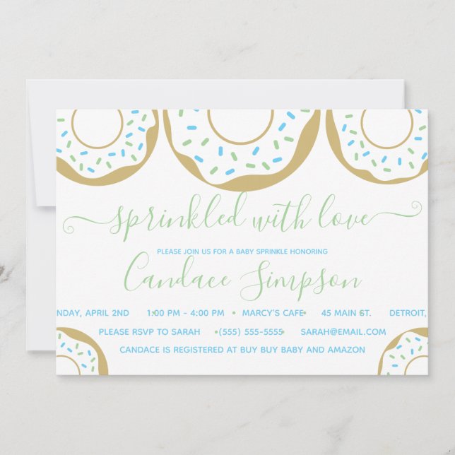 Sprinkler mit Liebe Baby Sprinkle Blue Green Einladung (Vorderseite)