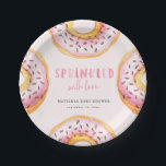 Sprinkler mit Liebe Donut Babydusche Pappteller<br><div class="desc">Mit Liebe gesprenkelt,  lädt die Babydusche ein. Aquarellbilder und handgeschriebener Text. Teil einer Sammlung.</div>